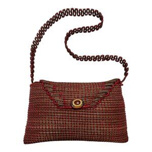 Vintage Woven Straw Crossbody Bag – Red Accents & Magnetic Closure – 70s Boho St